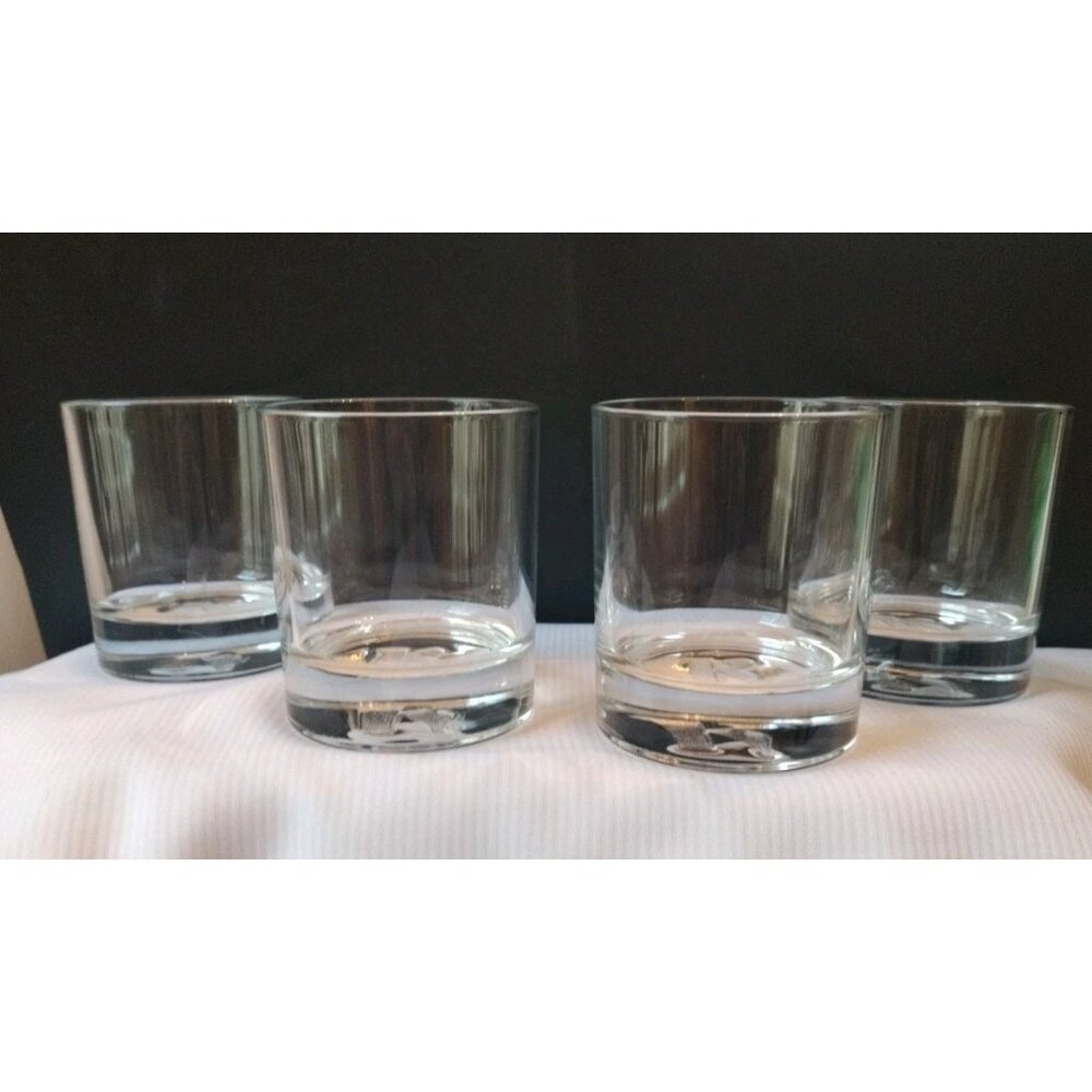 K Embossed Base Rocks Vodka Set Of 4 Glasses Heavy 3"3/4x3" Made In Italy New